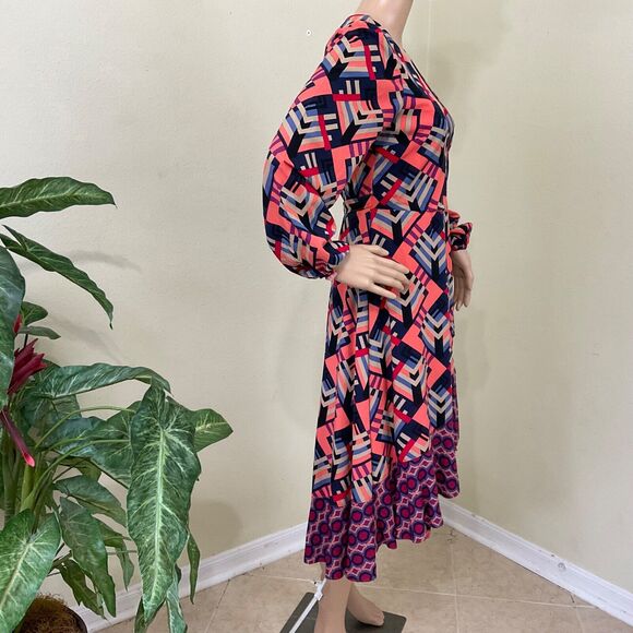 Anthropologie WRAP DRESS Porridge Amity Women's size XS MIDI CONTRASTING HEM - Picture 3 of 12